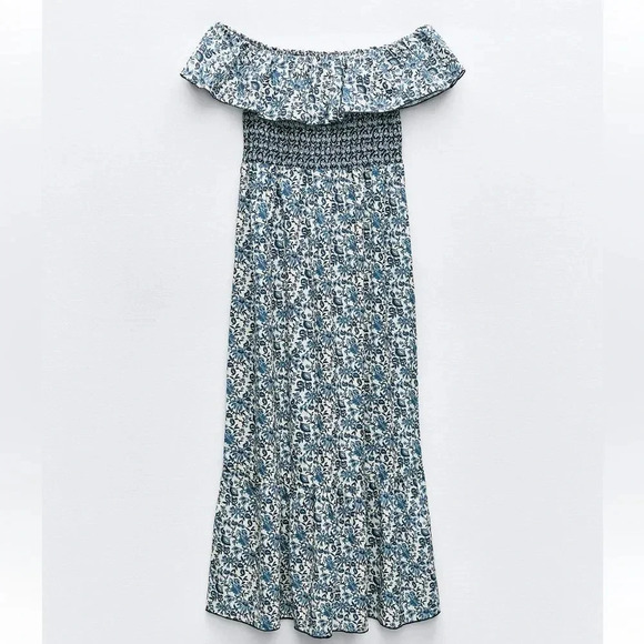 ZARA BLOGERS FAVORITE PRINTED OFF THE SHOULDER FAMOUS PORTOFINO DRESS - Picture 1 of 6